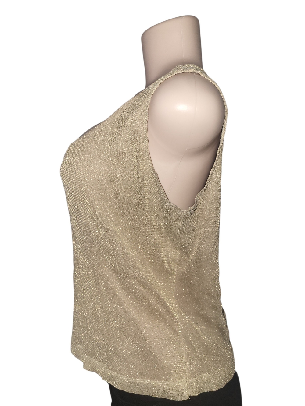 Sleeveless Shimmery Beige Knit Tank Top